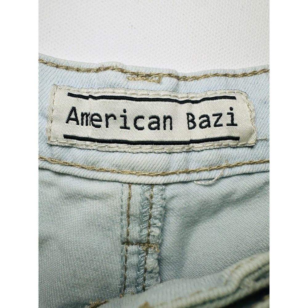 American Bazi Crop Flare Hippie‎ Retro Blue Jeans Raw Hem Women's SMALL - Picture 7 of 11